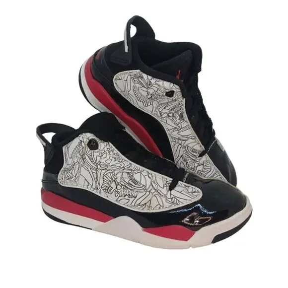 Nike Air Jordan Dub Zero PS Boys Pre-owned Blk/White/Red Sneakers - sz. 1 1/2Y