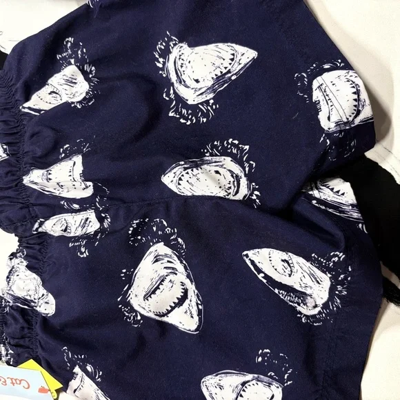 Cat & Jack Navy Blue Shark Print Boys Swim Trunks