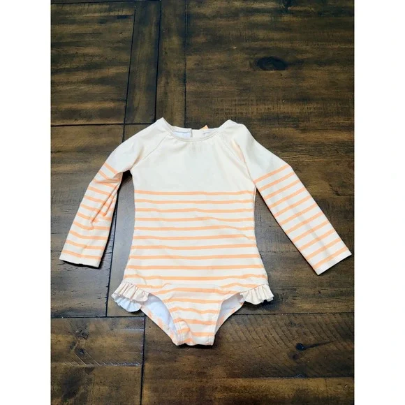Modern Moments by Gerber Toddler Girls Striped Long Sleeve Swimsuit Peach 2T