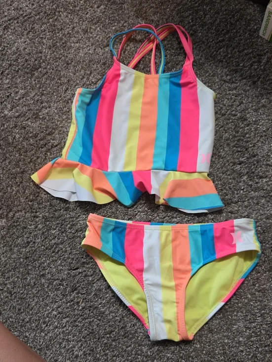 Hurley Multi-Color Stripe Tankini Set - Pink, Blue, Yellow, Orange, White