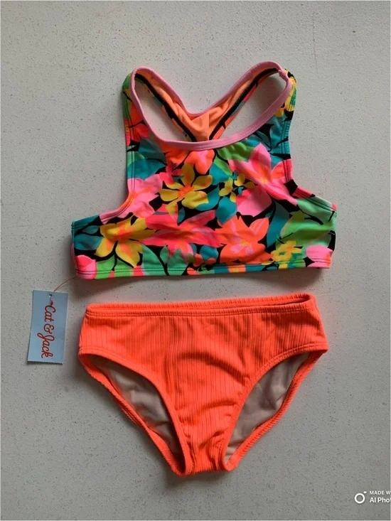 Cat & Jack / Art Class Girls 2-Piece Neon Floral Bikini Set Size Medium NWT