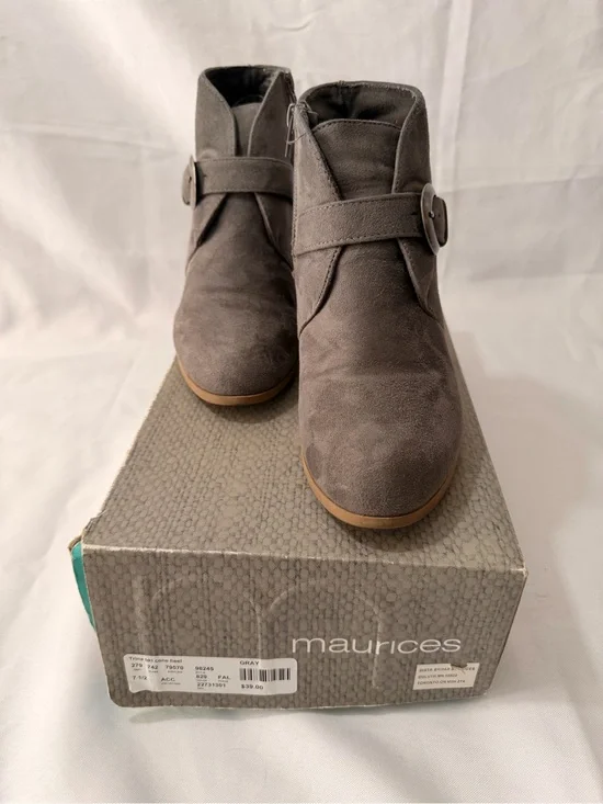 Maurices Charcoal Suede-Look Ankle Booties with Buckle Accent