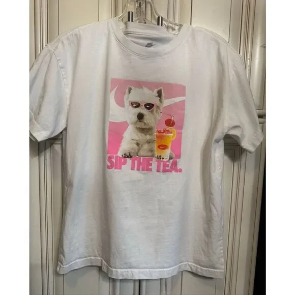 The Nike Tee Girls' Sip The Tea Loose Fit Crew Neck Graphic T-Shirt White Large