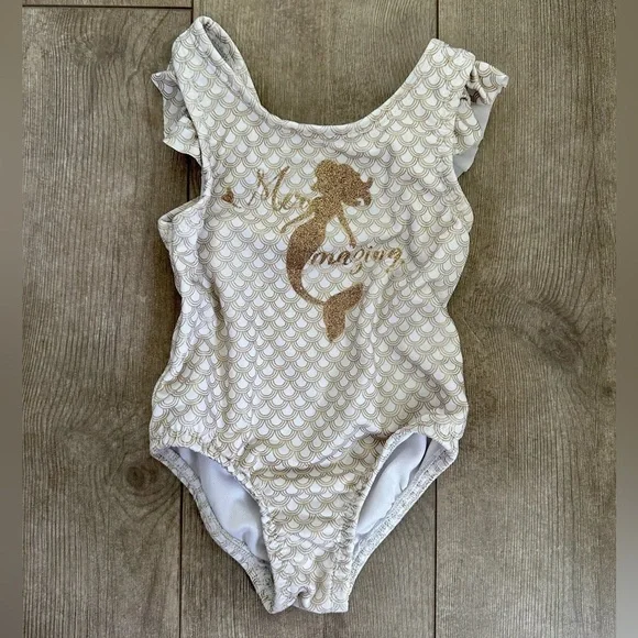 Penelope Mack 1 Pc Gold Fully Lined Mermaid Mermazing Swimsuit Size 24 Months