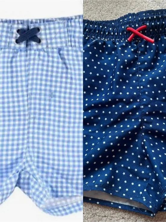 Boys Blue Gingham & Star Print Swim Shorts Set - Navy & Light Blue