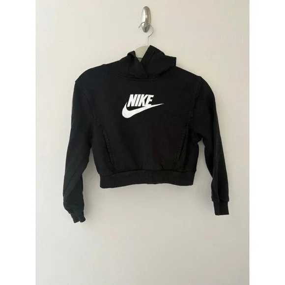 Nike Girls Black Cropped Hoodie Futura Logo Sweatshirt Size Medium M