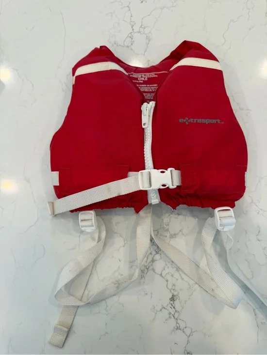 Extrasport Red Kids Life Jacket with White Straps