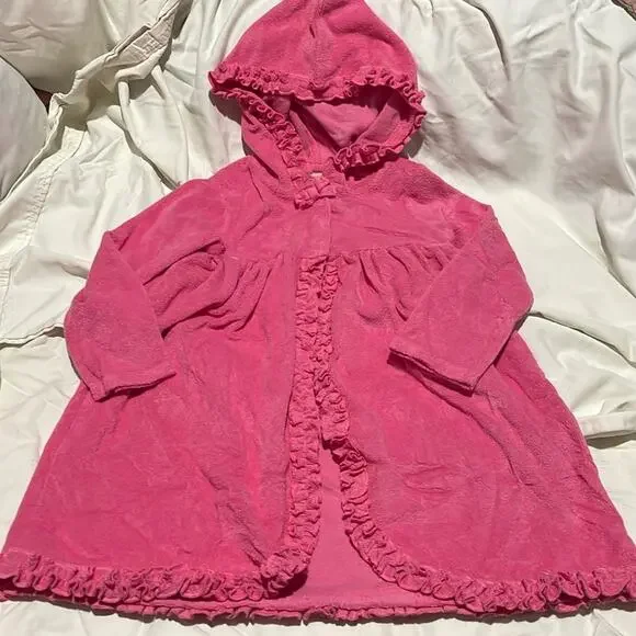 Gymboree 2t hot pink cotton polyester terry cloth hooded coverup euc snaps