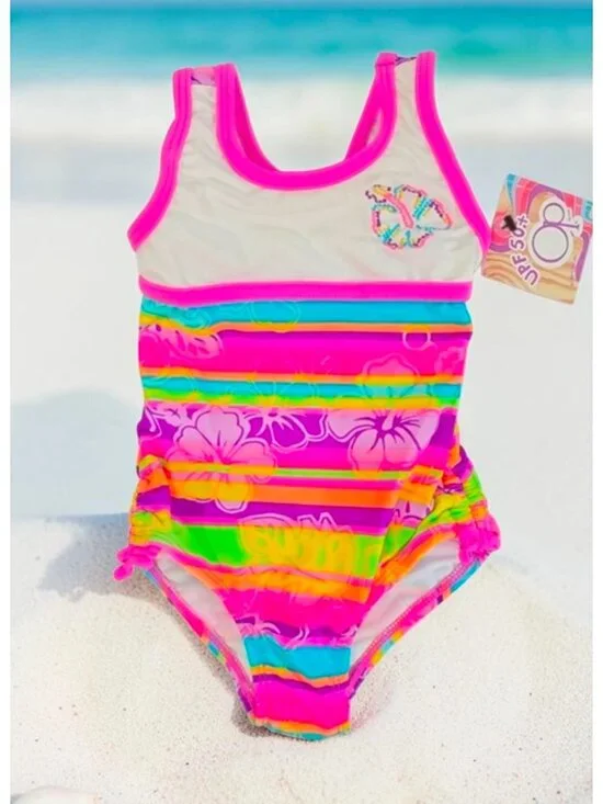 Girls Floral Striped Swimsuit With UPF 50+ Protection Size 12M Multicolor Stripe