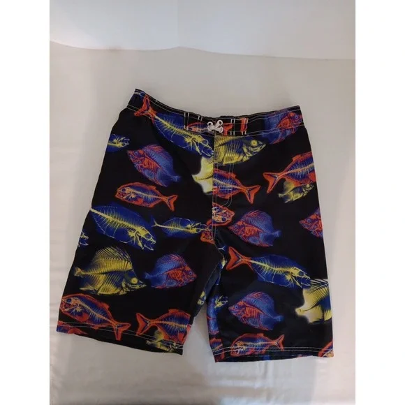 Unbranded Neon Fish Swim Trunks‎ Boys Sz. XL  18/20 Small Snag On Inside Netting