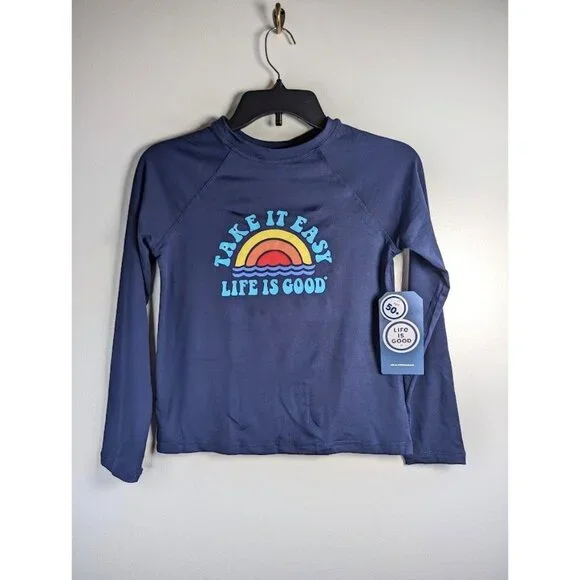 Life is Good Rash Guard Kids Size Small Long Sleeve UPF 50 Summer Beach Swim NEW
