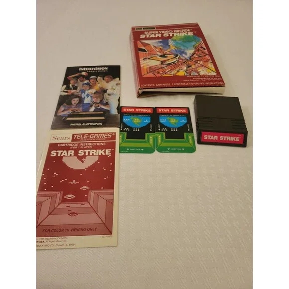 Star Strike Sears Tele Games  Intellivision CIB Complete w Overlays Damaged Box