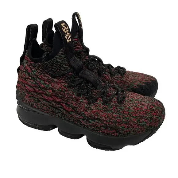 Nike Lebron 15 GS BHM Sneakers Black Green Red Sz 6Y
