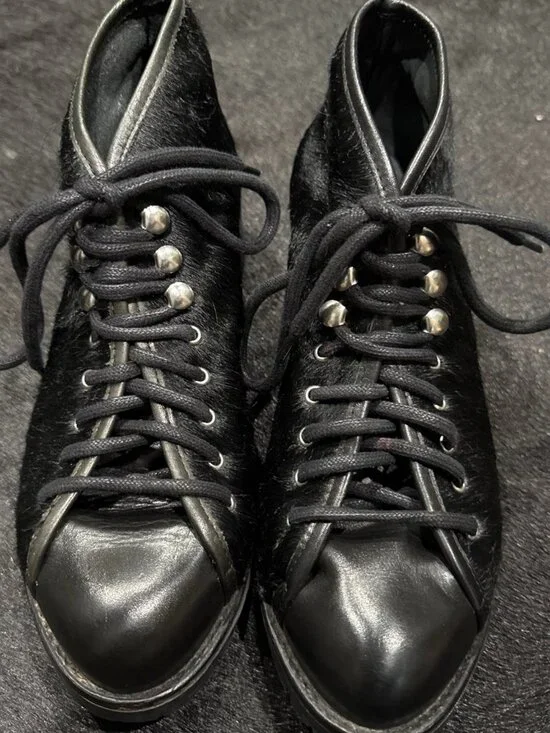 Vintage Women's Topshop Black LTT Ponyhair Heeled Boots 38 US 7.5