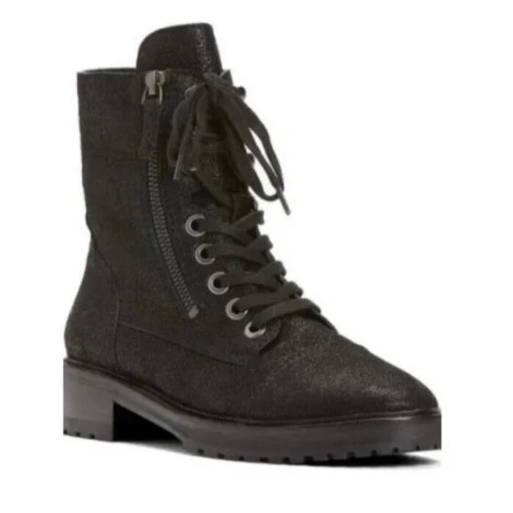 Paige Marline Black Metallic Suede Leather Lug Boots Women's Size 7.5 $378