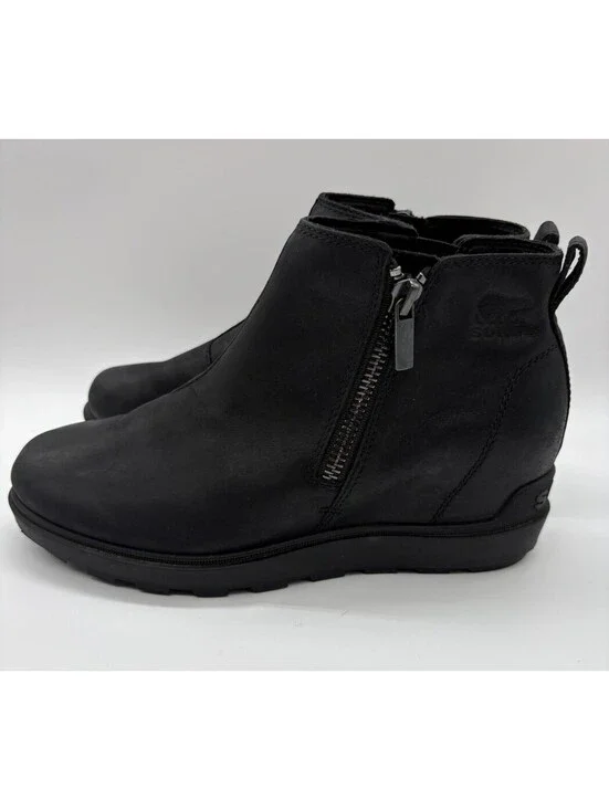Sorel Women's Evie II Zip Chelsea Boots Waterproof Leather Black Size 9