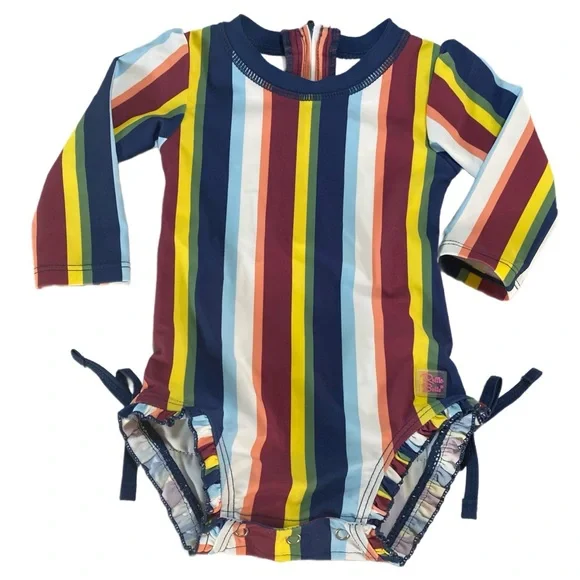RUFFLE‎ BUTTS One Piece Rash Guard Sunset Stripe Size 6-12 Months UPF 50+