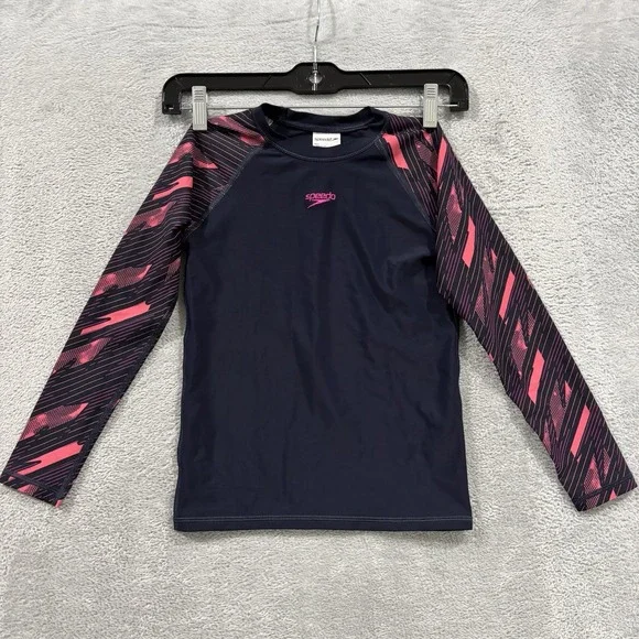 Speedo Rash Guard Youth Kids 10yrs Long Sleeve Swim Shirt Suntop Pink Quick Dry