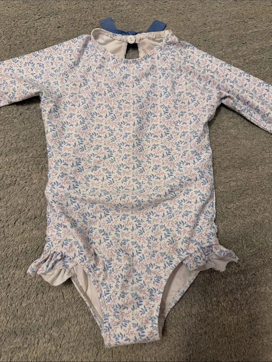 Minnow Long-Sleeve Floral One-Piece Swimsuit for Kids - Blue & Pink