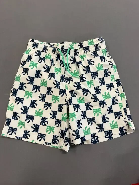 Old Navy Swim Trunks BOYS Youth L 10-12 Palm trees white lined Swimming Shorts