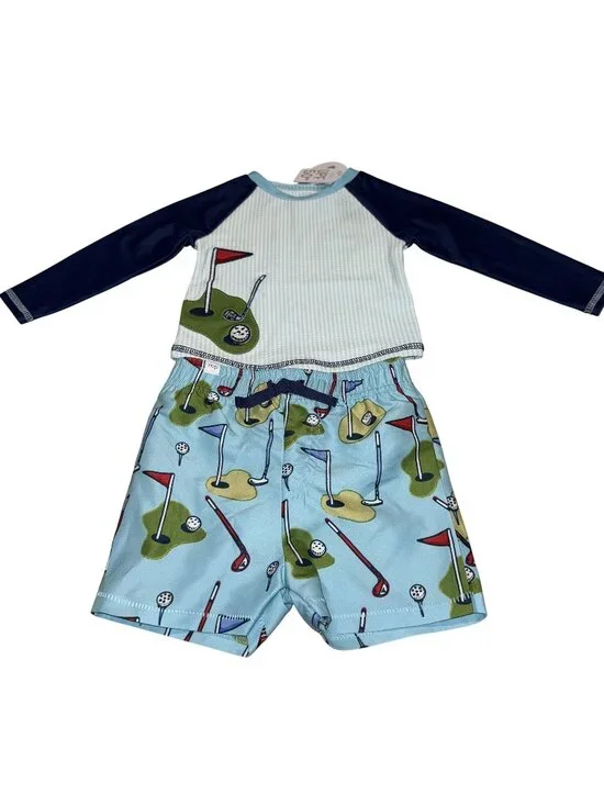 NWT Mudpie Golf Rash Guard Swim Set Baby Size X-Small 6-9 Months