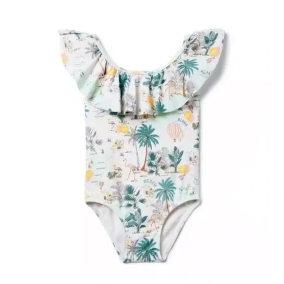 Janie and Jack Recycled Tropical Island Ruffle Swimsuit 8 NWT