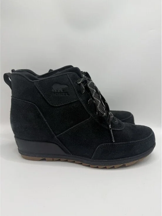 SOREL Evie Sport Lace Wedge Black Suede Ankle Boot Bootie Women Sz 10 NWOB