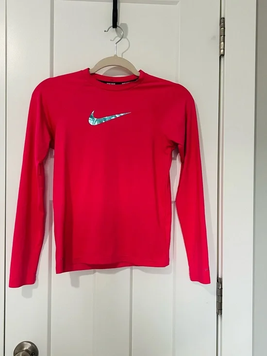 Nike Pink Dri-FIT Swim Top with White Swoosh