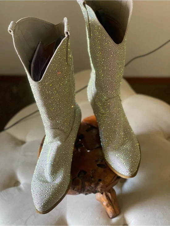 Matisse Style Rhinestone Cowgirl Western Boots 11 Sparkly Tall Silver Bling
