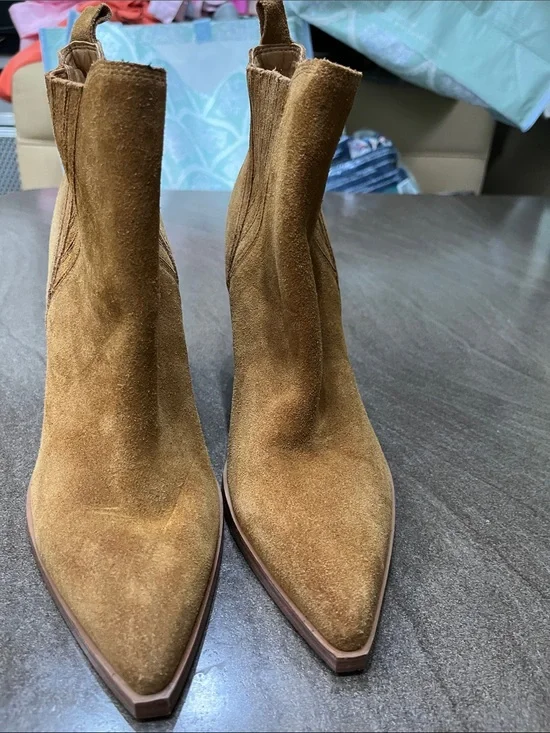 Marc Fisher Suede Pointed Chelsea Booties in Cognac