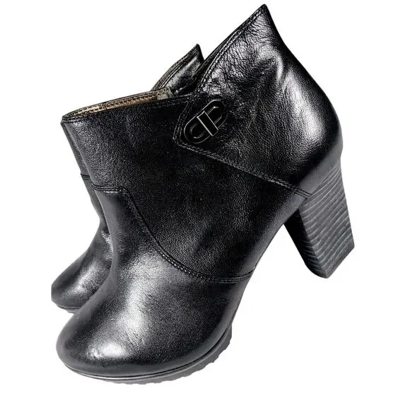 NWOT! EASY SPIRIT! BLACK GENUINE LEATHER CHUNKY HEELED ZIPPER ANKLE BOOTS! 9W