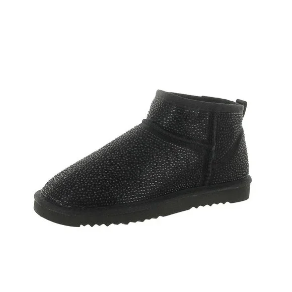 INC Womens 6 M Black Bling Rhinestone Embellished Faux Fur Flat Booties NIB RY0