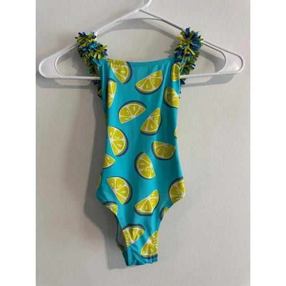 El Corte Ingles girls Lime Slice One Piece Swimsuit‎ 3-4 Turquoise Fringe swim