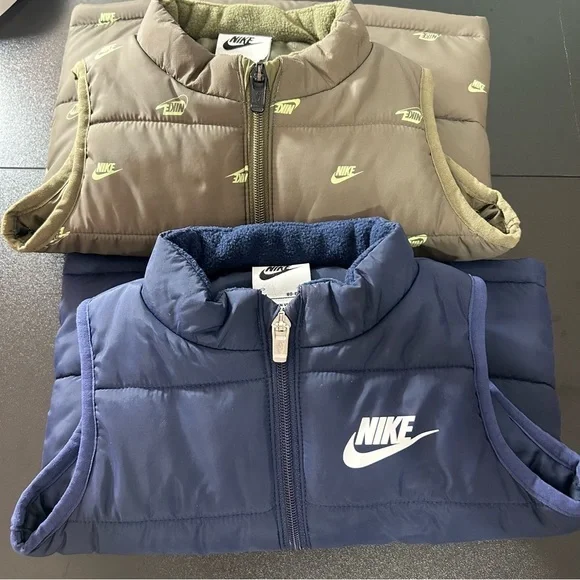 NIKE Lot of 2 Vests Boys Full Zip Navy & Olive Green With NIKE Graphic Sz 18 Mth