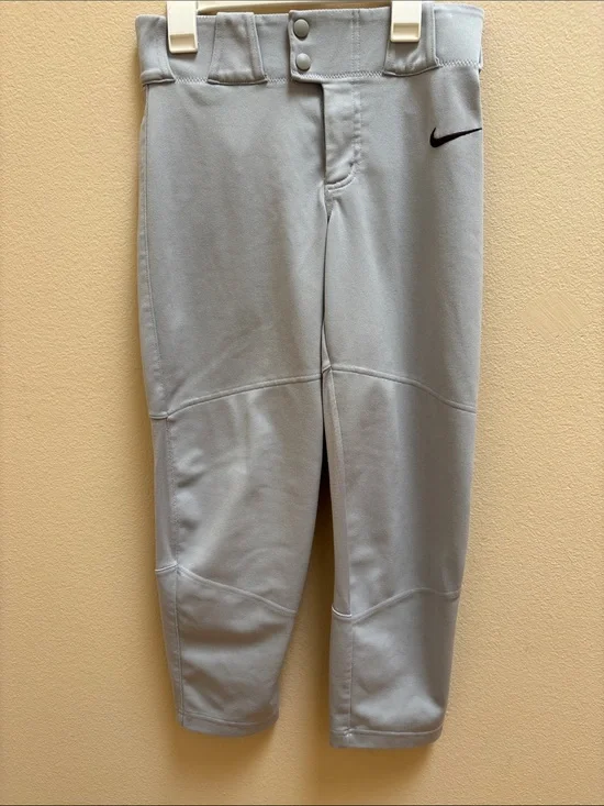 Nike Youth Light Gray Baseball Pants with Brown Swoosh, Size YM