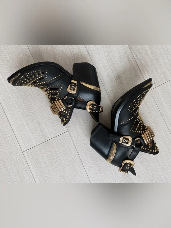 Jeffrey Campbell Calhoun-4 Boots 6.5 Black Gold Studded Western NWT