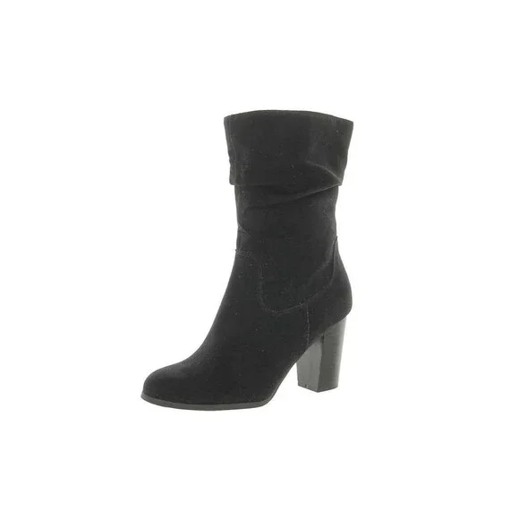 Style & Co Womens 5.5 M Black Saraa Faux Suede Block Heel Boots DISPLAY RX7