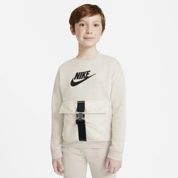 Nike Sweatshirt Kids Large Desert Sand Long Sleeve Crew Neck Pullover GBO156