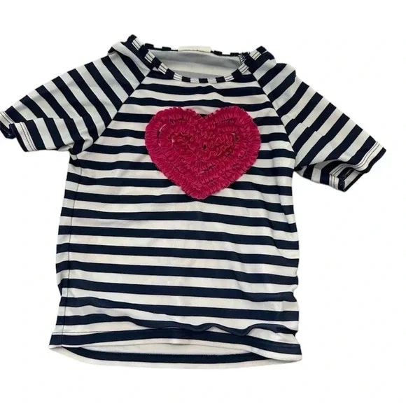 Crazy 8 Girl Toddler Short Sleeve Navy & White Stripe with Pink Heart Sz 4T GUC