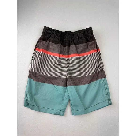 Nilua Surf Boys Swim Trunks Size 8 Gray Aqua Striped Mesh Lined Board Shorts