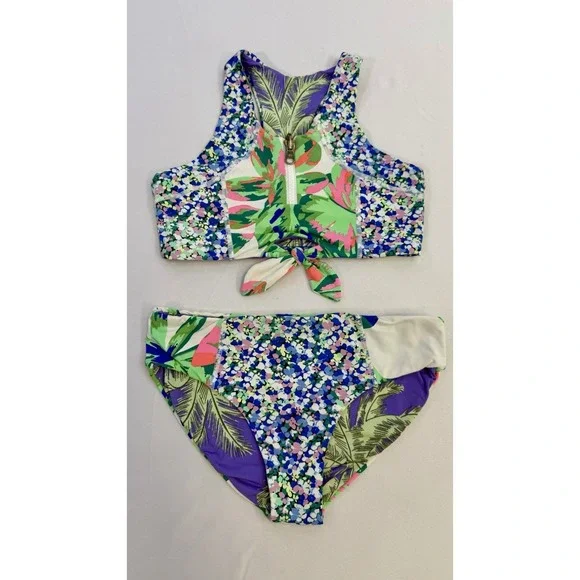 Maaji Girls 2 Piece Bikini Swimsuit Tropical Reversible Sz 10 EUC Beach Pool