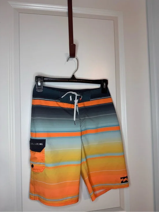 Billabong Boys Orange Blue Gradient Stripe Swim Trunks