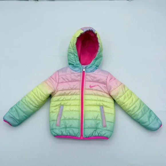 Nike Full-Zip Hooded Puffer Jacket 24 Months Infant Girls‎ Ombre Rainbow Coat