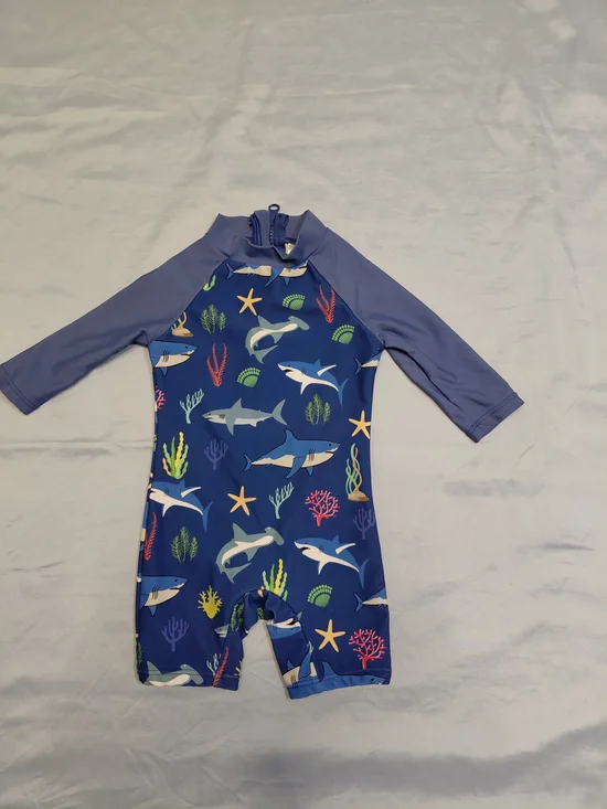 Kids Blue Shark Print Swimsuit