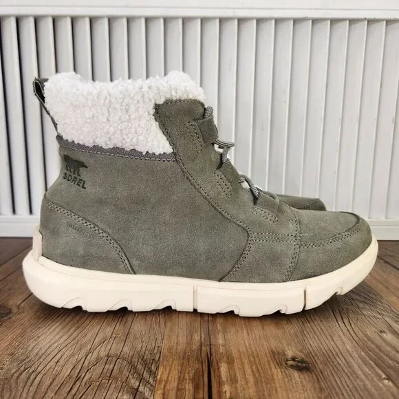 Sorel Explorer II Carnival Cozy Waterproof Boots Womens Sz 8.5 Green Suede Ankle