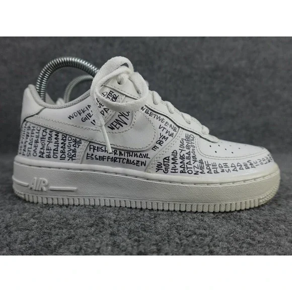 Nike Air Force 1 Low Custom Leah Kirsch White Graffiti Script AF1 4.5Y 6 Women‎