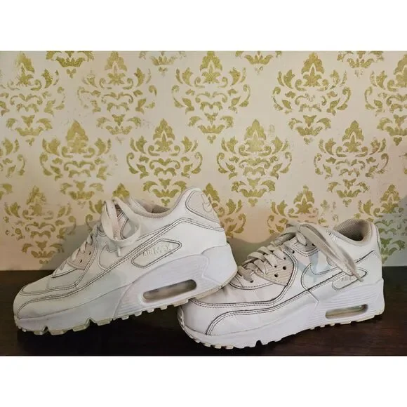 Nike Air Max 90 Whiteout, Triple White, Size 5.5 Kids, Leather