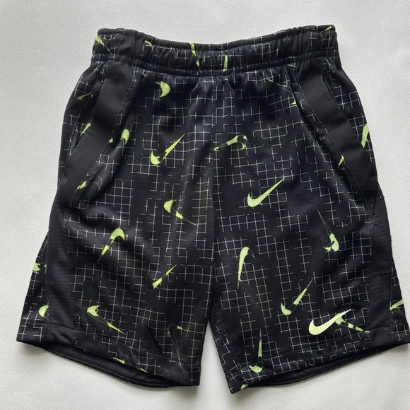 Nike Dri-Fit Black Shorts Neon Swoosh, size boys 7