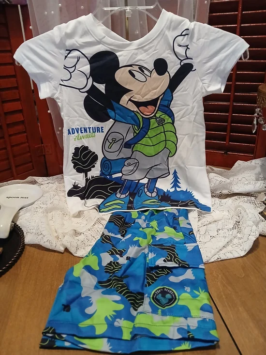 Kids Mickey Mouse Adventure Pajama Set - White & Blue