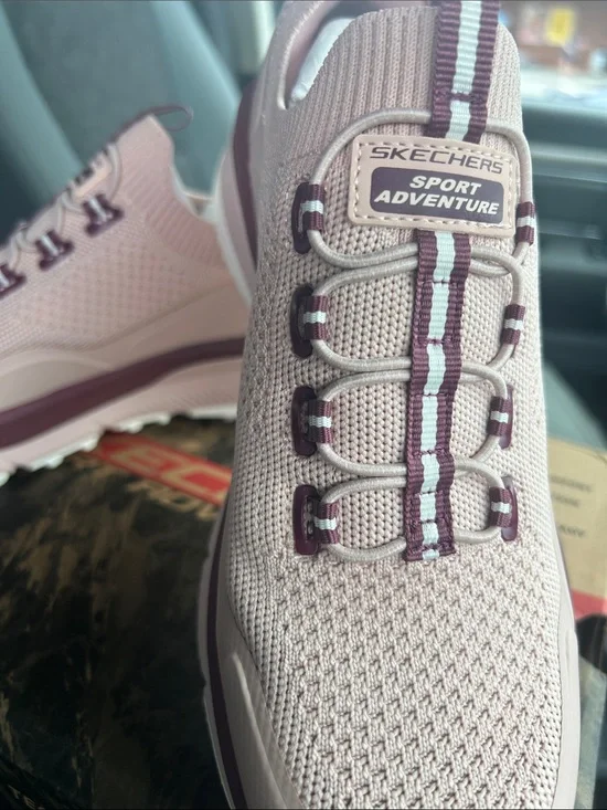 Skechers Sport Adventure Women's Blush Knit Slip-On Sneakers with Mauve Accents